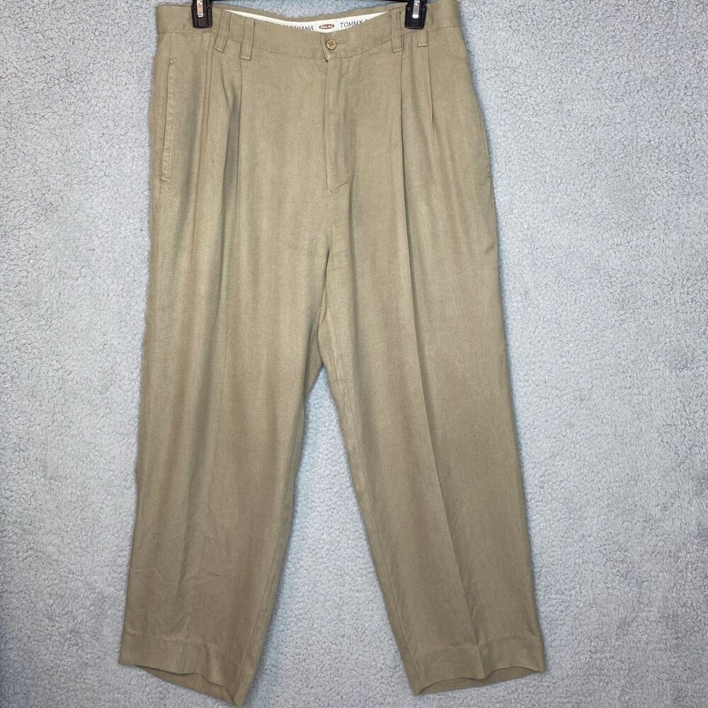 Tommy Bahama Mens 100% Silk Brown Pleated Relaxed Pants 36x29